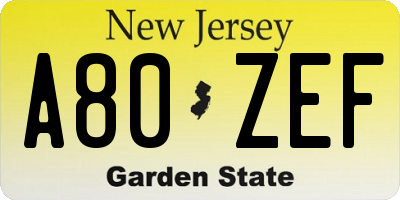 NJ license plate A80ZEF