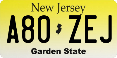 NJ license plate A80ZEJ