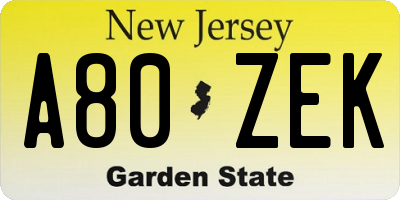 NJ license plate A80ZEK