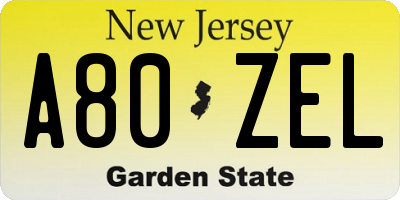 NJ license plate A80ZEL
