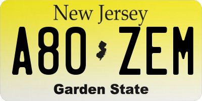 NJ license plate A80ZEM