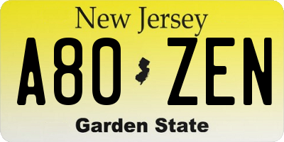 NJ license plate A80ZEN