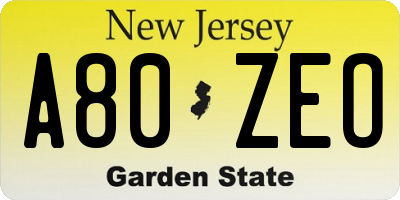 NJ license plate A80ZEO