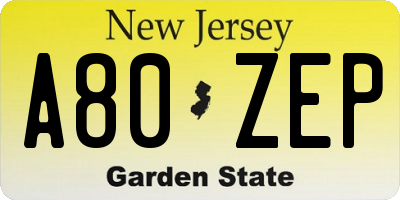 NJ license plate A80ZEP