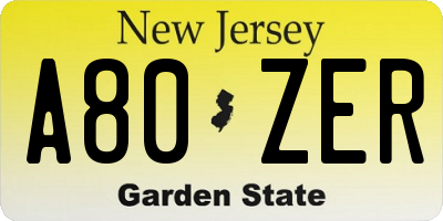 NJ license plate A80ZER