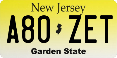 NJ license plate A80ZET
