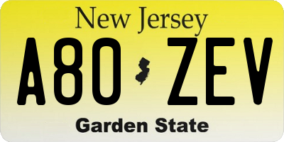 NJ license plate A80ZEV