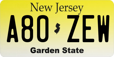 NJ license plate A80ZEW