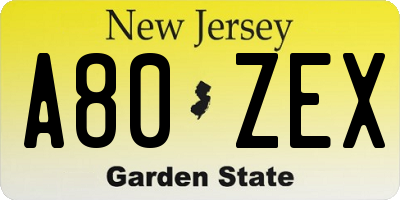 NJ license plate A80ZEX