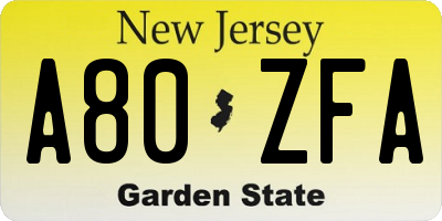 NJ license plate A80ZFA