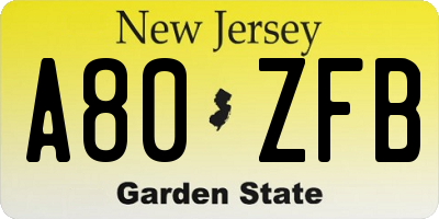 NJ license plate A80ZFB