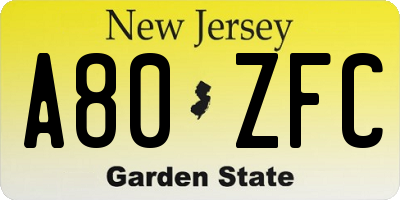 NJ license plate A80ZFC