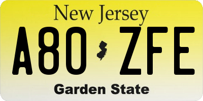 NJ license plate A80ZFE