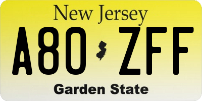 NJ license plate A80ZFF