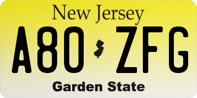 NJ license plate A80ZFG