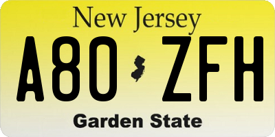 NJ license plate A80ZFH