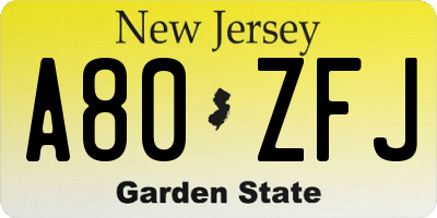 NJ license plate A80ZFJ
