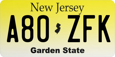 NJ license plate A80ZFK