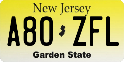 NJ license plate A80ZFL