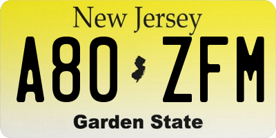 NJ license plate A80ZFM