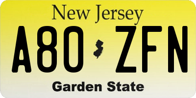 NJ license plate A80ZFN