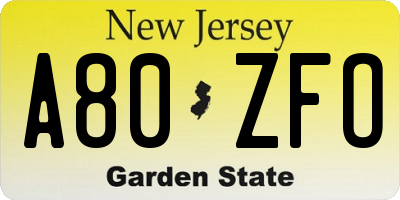 NJ license plate A80ZFO
