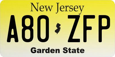 NJ license plate A80ZFP