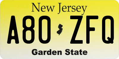 NJ license plate A80ZFQ