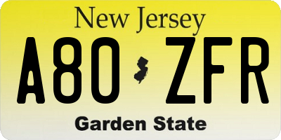 NJ license plate A80ZFR