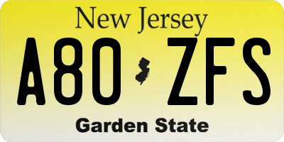 NJ license plate A80ZFS
