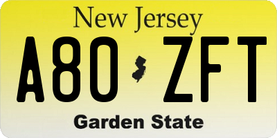 NJ license plate A80ZFT