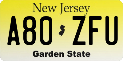NJ license plate A80ZFU