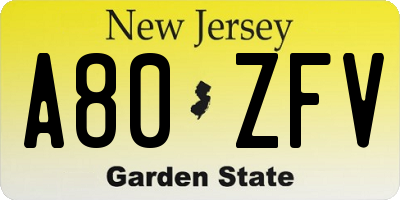 NJ license plate A80ZFV