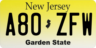 NJ license plate A80ZFW