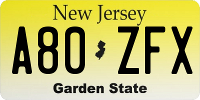 NJ license plate A80ZFX