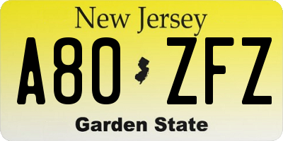 NJ license plate A80ZFZ