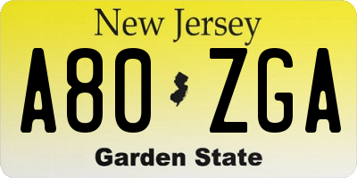 NJ license plate A80ZGA