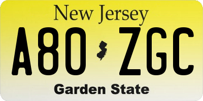 NJ license plate A80ZGC