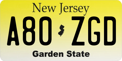 NJ license plate A80ZGD