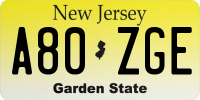 NJ license plate A80ZGE