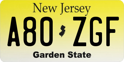 NJ license plate A80ZGF