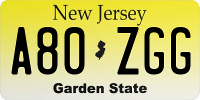 NJ license plate A80ZGG