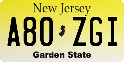 NJ license plate A80ZGI