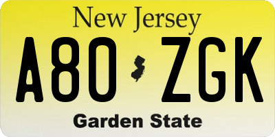 NJ license plate A80ZGK