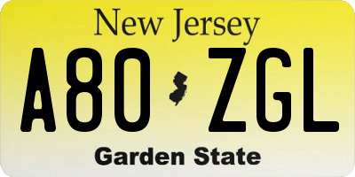 NJ license plate A80ZGL