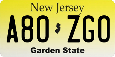 NJ license plate A80ZGO