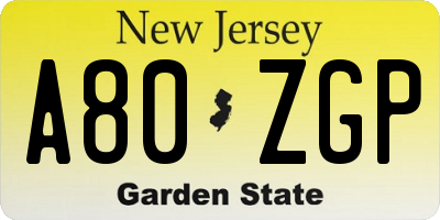NJ license plate A80ZGP