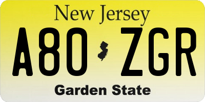 NJ license plate A80ZGR