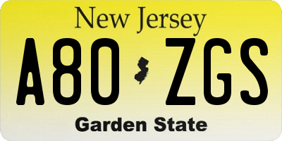 NJ license plate A80ZGS