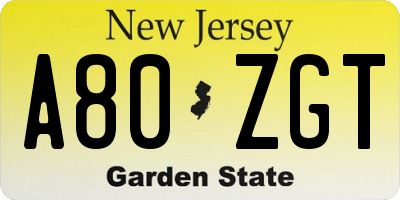 NJ license plate A80ZGT